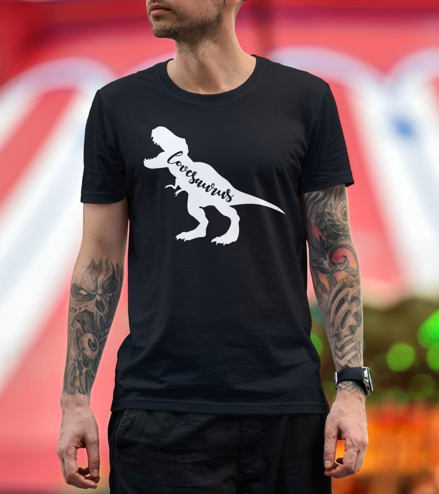 Lovesaurus Rex Dinosaur Silhouette Typography T-Shirt
