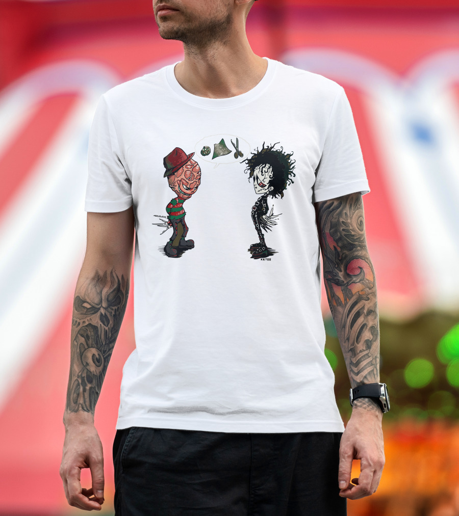 Ed Vs Fred Krueger and Scissorhands Face Off T-Shirt
