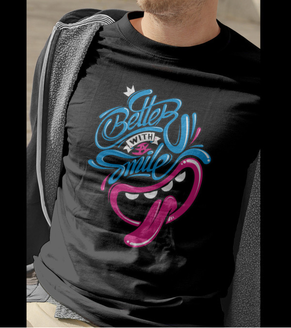 Better With A Smile Cartoon Tongue Face T-Shirt