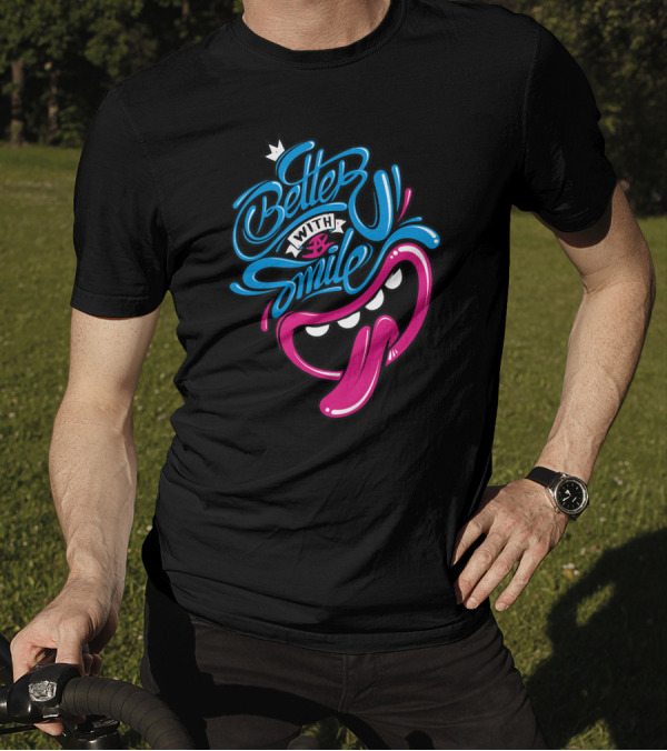 Better With A Smile Cartoon Tongue Face T-Shirt