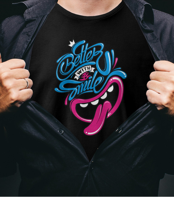 Better With A Smile Cartoon Tongue Face T-Shirt