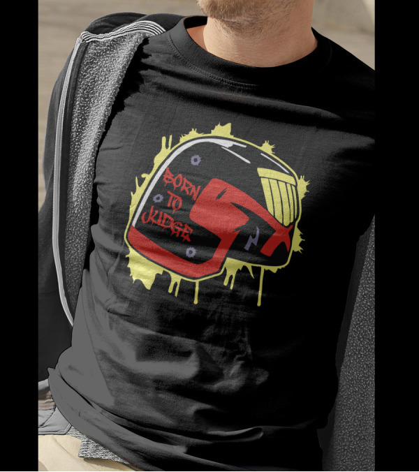 Born To Judge Helmet With Iconic Comic Style And Bullet Holes T-Shirt