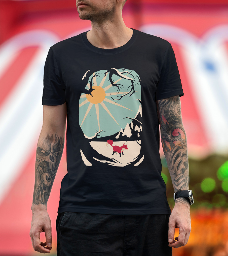 Fox Under Sunlit Forest with Mountains T-Shirt