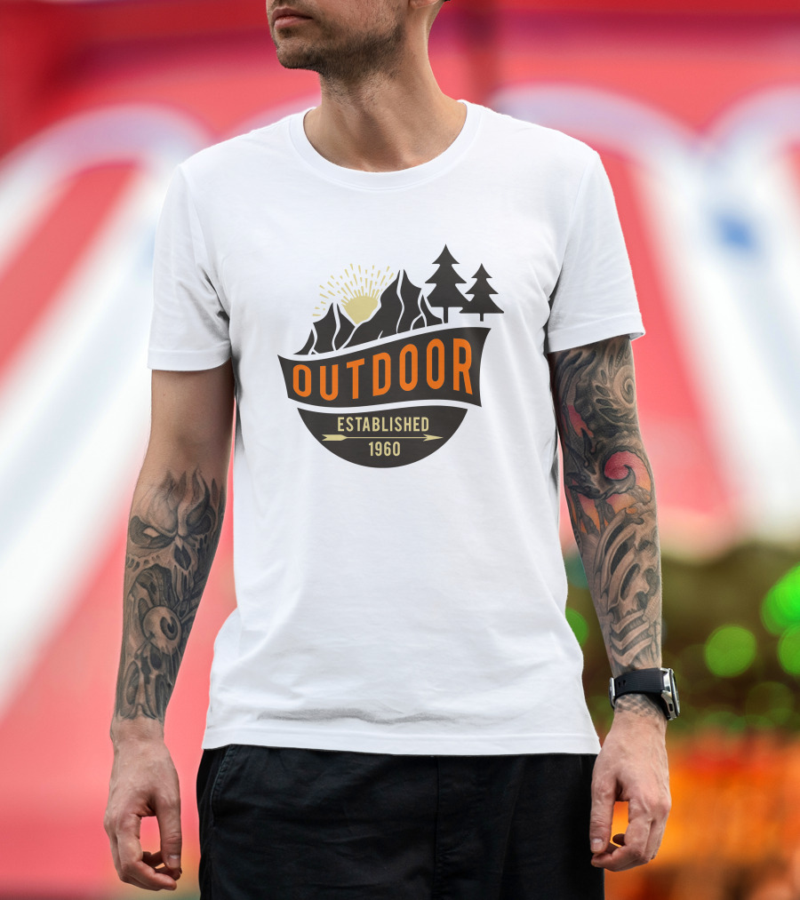Outdoor Established 1960 Camp Sunburst Mountain Trees T-Shirt