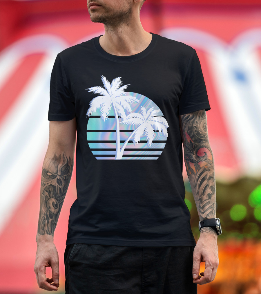 Palm Tree Hologram Stripes T-Shirt