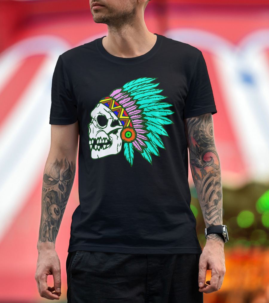 Native Skull Feather Headdress T-Shirt