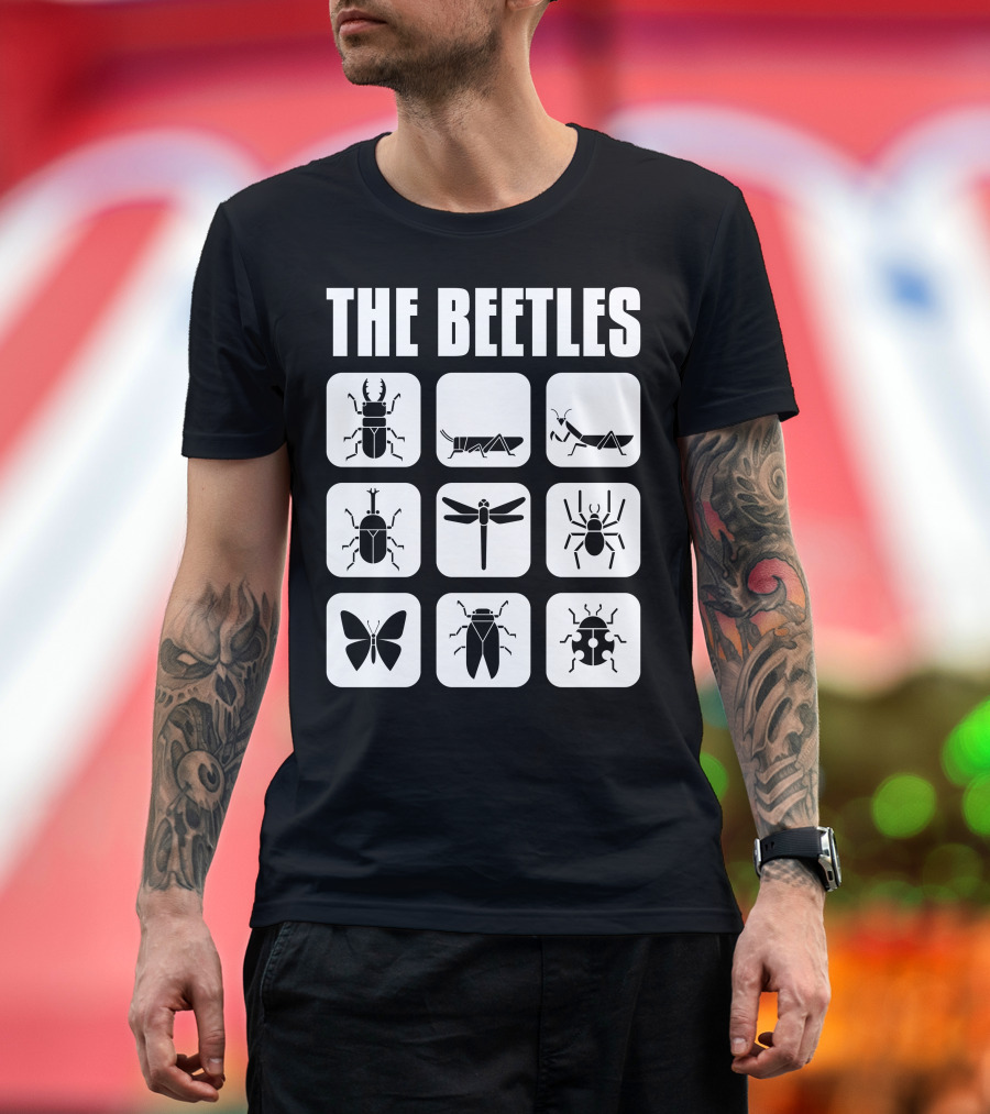 The Beetles Insect Grid Bugs Silhouette Blocks T-Shirt