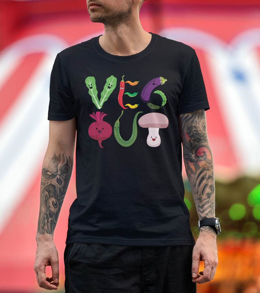 Veg Out Lettuce Chili Carrot Eggplant Radish Pepper Cucumber Mushroom T-Shirt