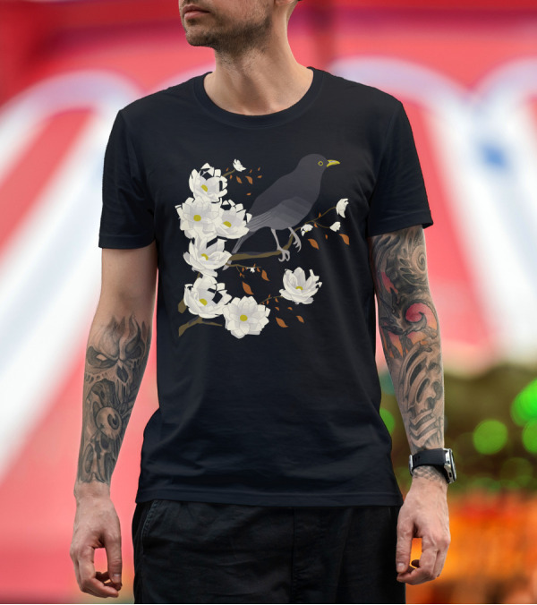 Premium T-Shirt: Branch Manager Crow Perched Among Blossoming White Flowers T-Shirt Branch Manager Crow Perched Among Blossoming White Flowers T-Shirt