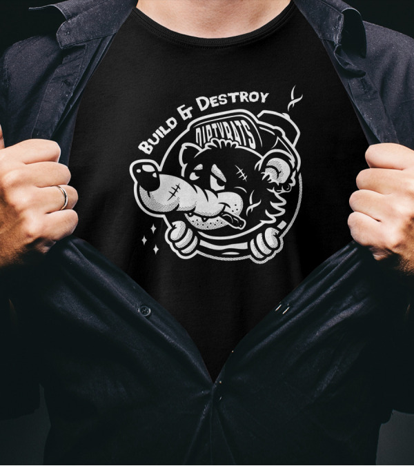 Dirty Rats Build And Destroy Cartoon Rat With Cigar And Sparks T-Shirt