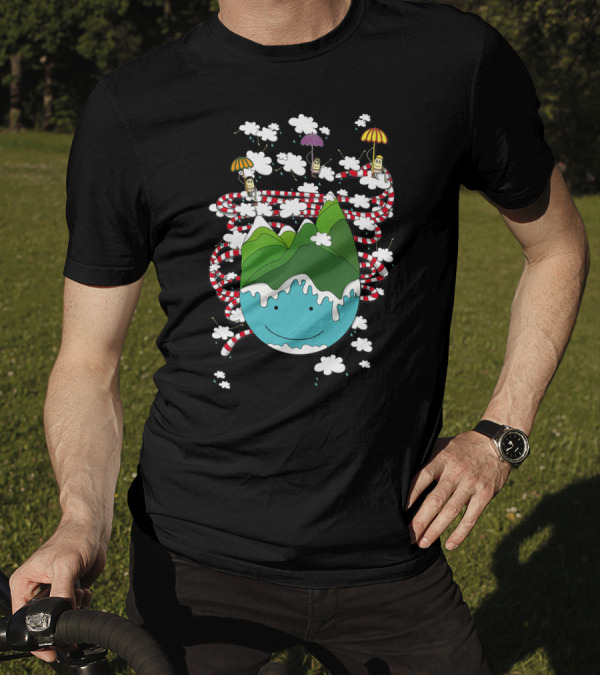 Float To Infinity With Smiling Mountain And Parachuting Clouds T-Shirt