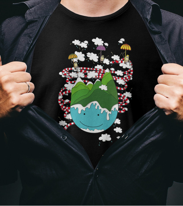 Float To Infinity With Smiling Mountain And Parachuting Clouds T-Shirt