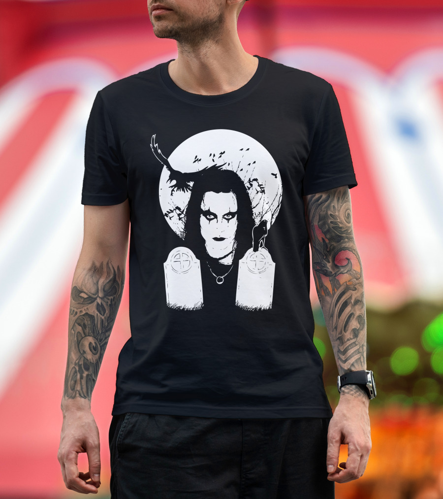 The Crow Iconic Graveyard Scene with Raven and Full Moon T-Shirt