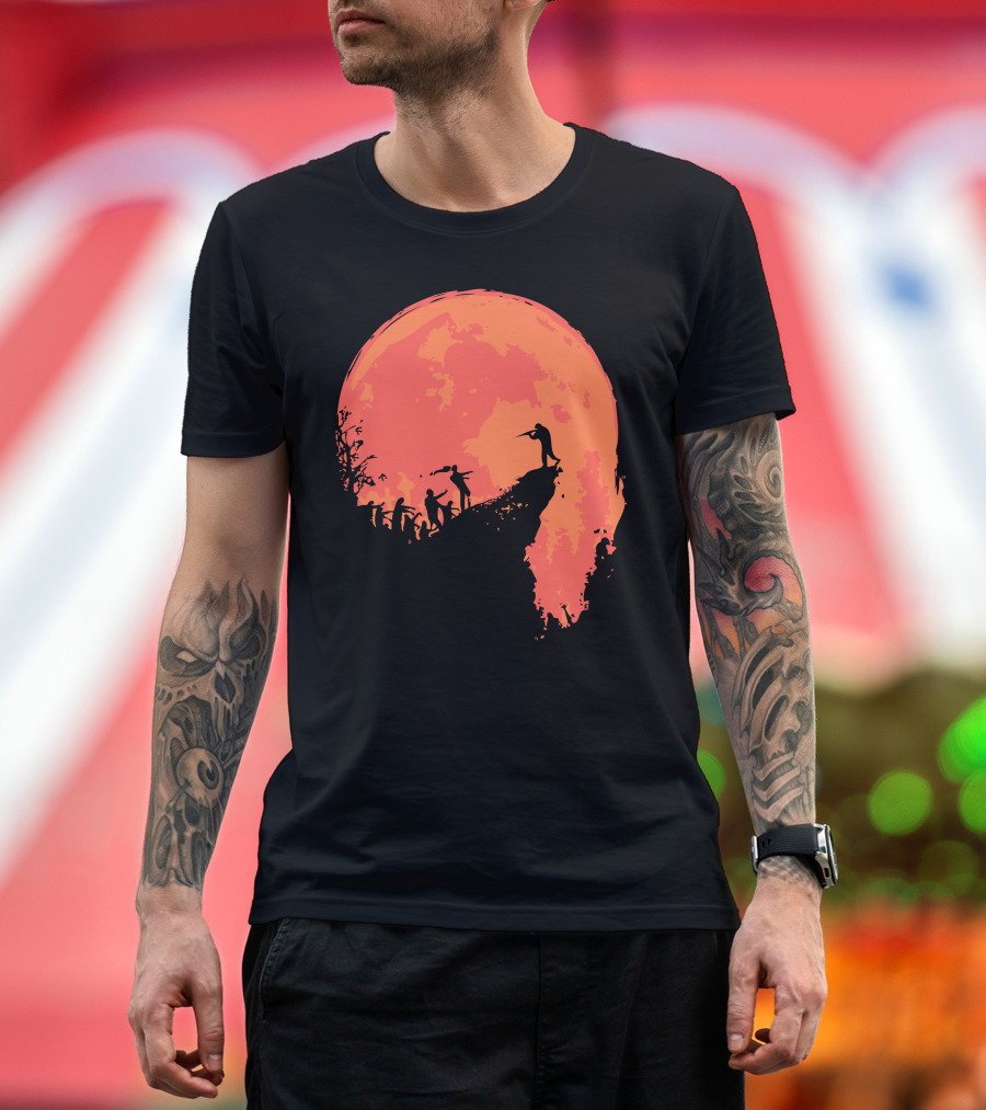 Last Stand Silhouettes Against Giant Red Moon T-Shirt