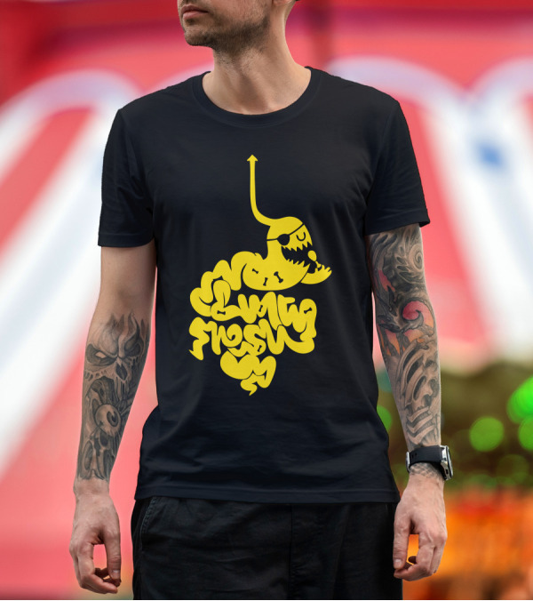 Premium T-Shirt: Linty Fresh Monster Graphic with Yellow Horned Creature T-Shirt Linty Fresh Monster Graphic with Yellow Horned Creature T-Shirt