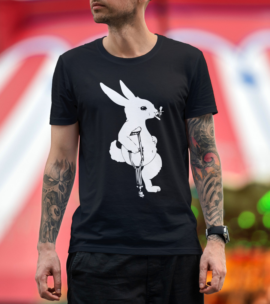 Lucky Rabbit Crutch Smoking Iconic Pose T-Shirt