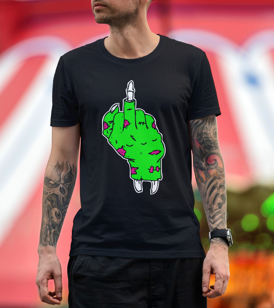 Zombie Middle Finger Gesture Rude Green Hand T-Shirt