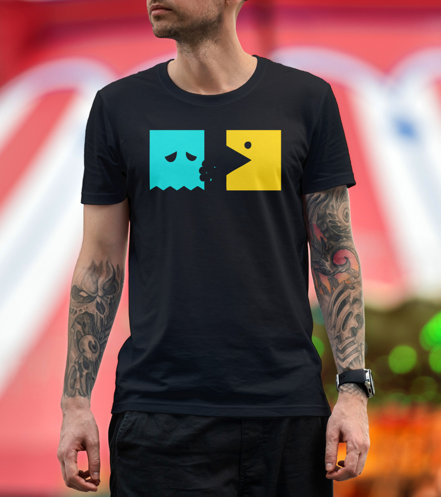 Pac-Man Eating Ghost When Hungry Retro Game References T-Shirt