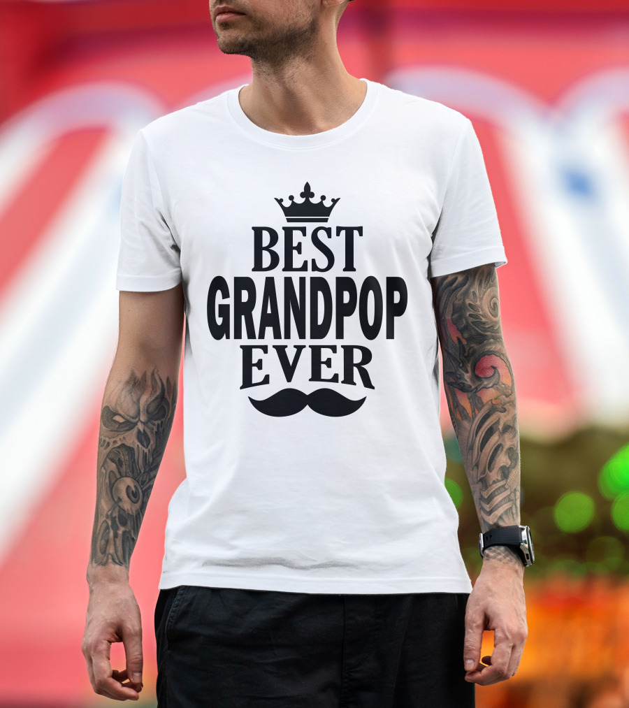 Best Grandpop Ever Crown and Mustache T-Shirt