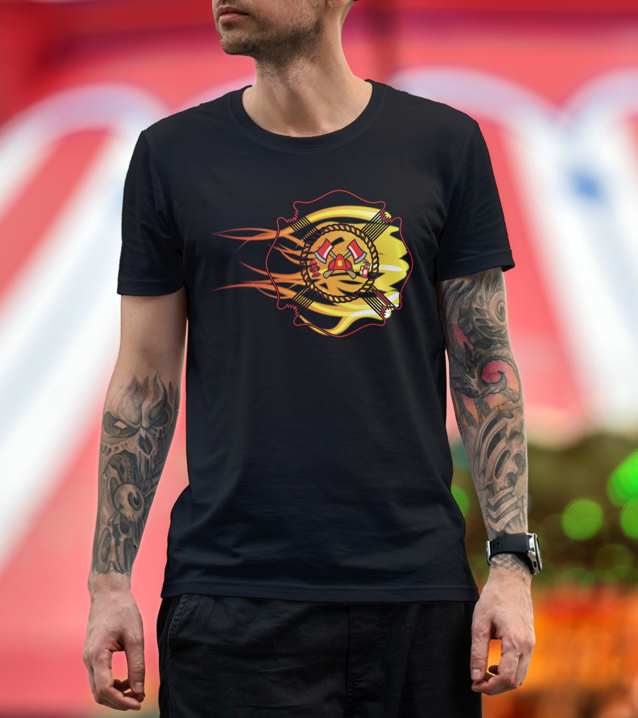 Fire Department Engineer Flames Firefighter Badge T-Shirt