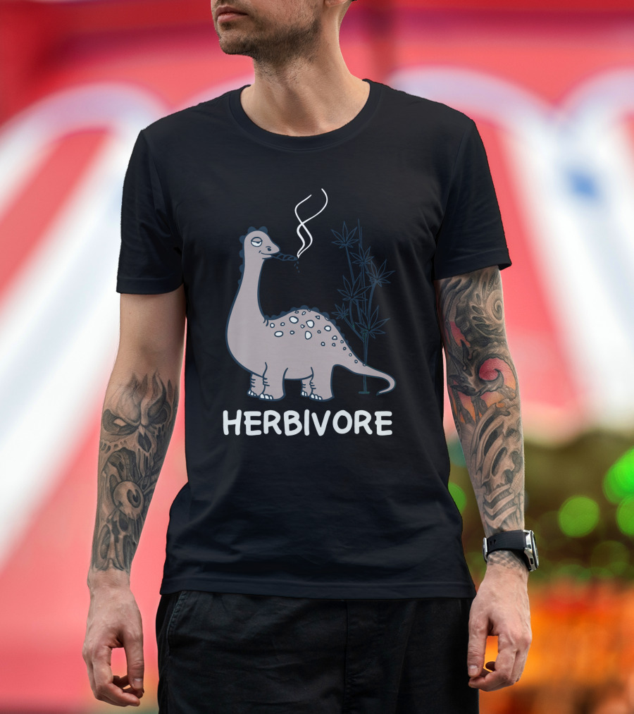HERBIVORE FUNNY DINO SMOKING PLANT T-Shirt