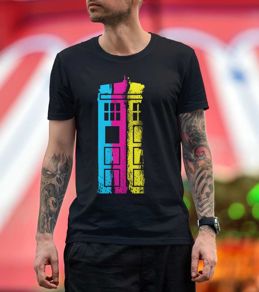 Doctor Who TARDIS Cyan Magenta Yellow T-Shirt