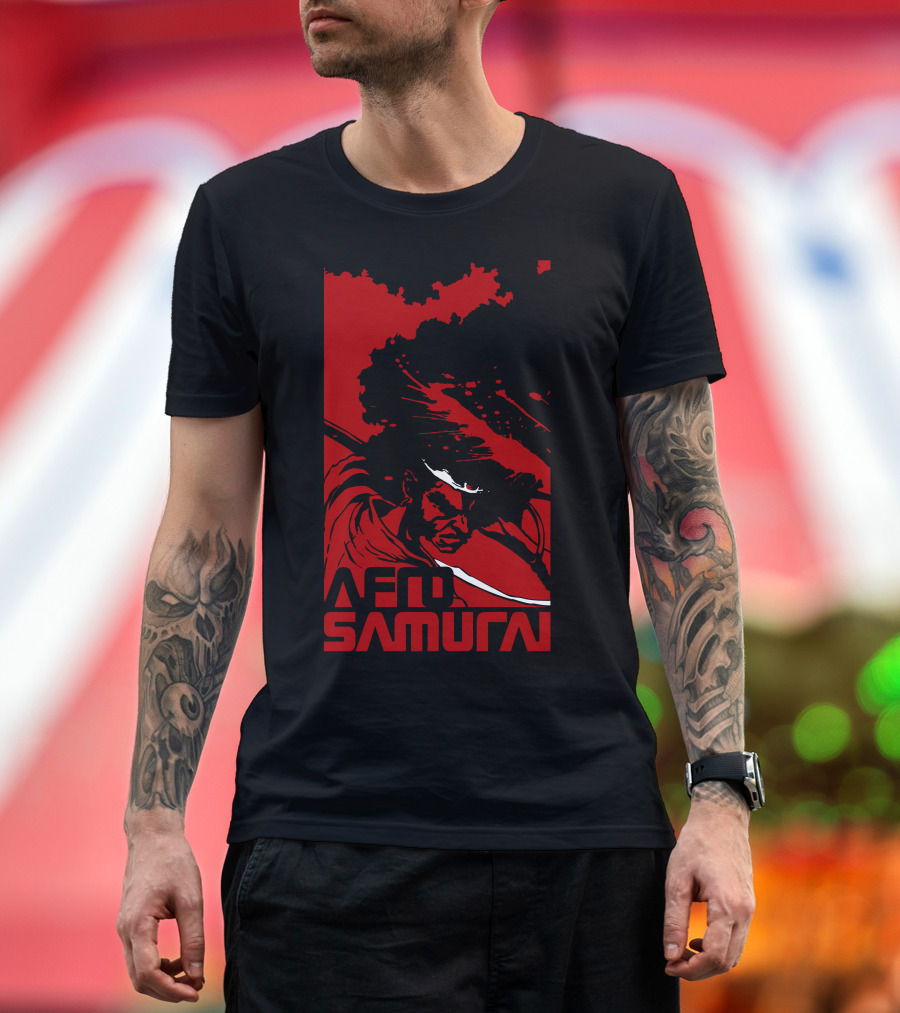 Afro Samurai Sword and Warrior in Red and Black T-Shirt