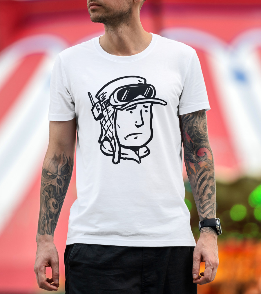 Deck Officer Military Goggles Aviator Helmet Frown Expression T-Shirt
