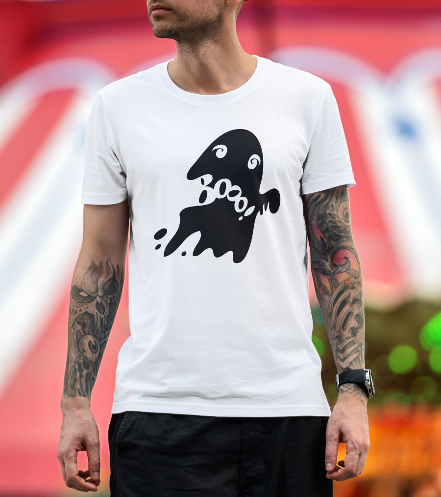 Halloween Card Featuring Spooky Ghost with Boo Text T-Shirt