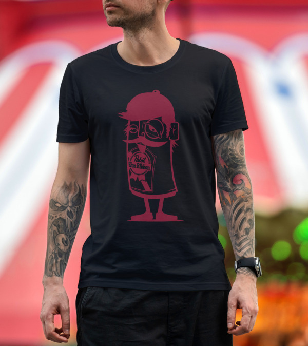 Premium T-Shirt: Hip In A Can Pabst Blue Ribbon Character T-Shirt Hip In A Can Pabst Blue Ribbon Character T-Shirt