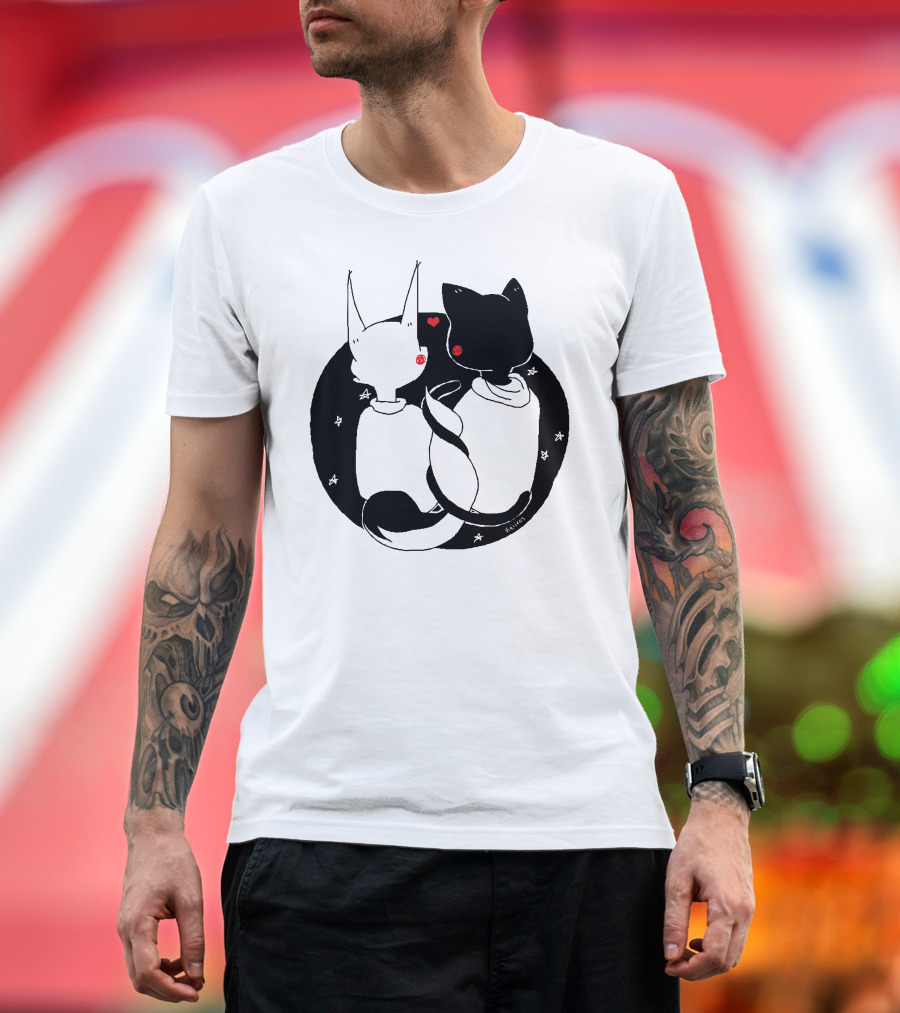 One Heart Two Souls: Red Hearts, Starry Night, Cat and Dog T-Shirt