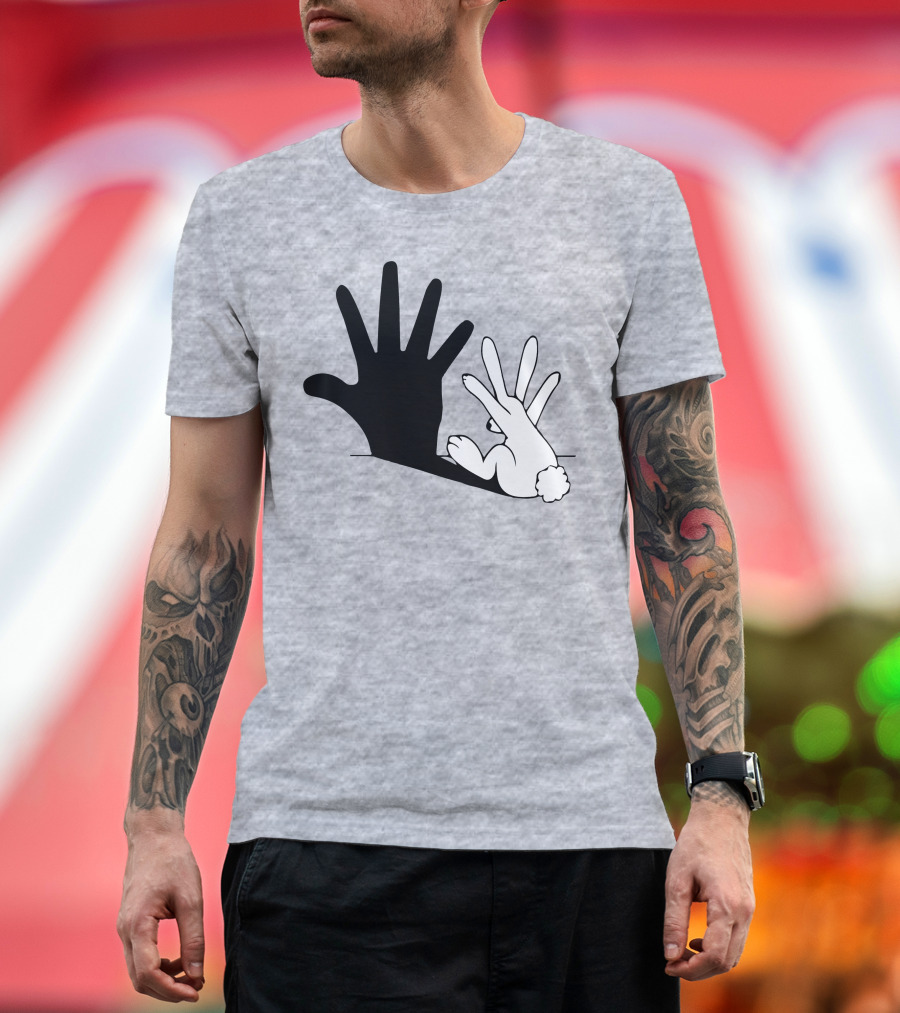 Rabbit Hand Shadow Optical Illusion Playful T-Shirt