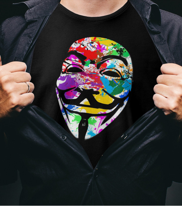 Anonymous Mask Multicolor Paint Splat T-Shirt