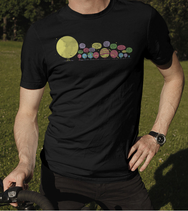 Planetary Chatter Vectorized Stay In Line Solar System Talk Bubble Chat Moon Sun Jupiter Mars Saturn T-Shirt