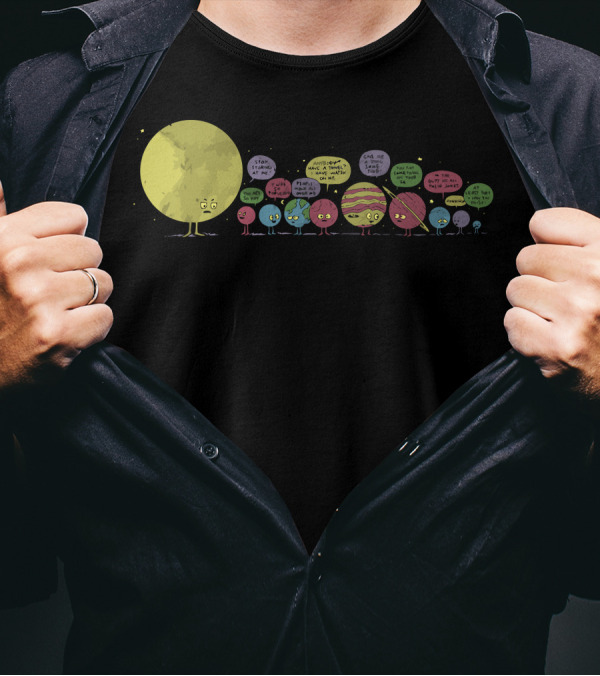 Planetary Chatter Vectorized Stay In Line Solar System Talk Bubble Chat Moon Sun Jupiter Mars Saturn T-Shirt