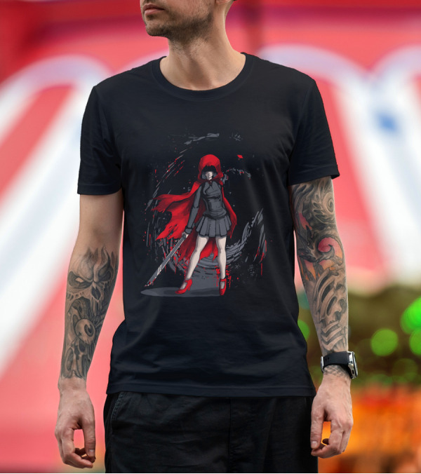 Premium T-Shirt: Red Revenge Wolf Shadow Warrior Hooded Cloak T-Shirt Red Revenge Wolf Shadow Warrior Hooded Cloak T-Shirt