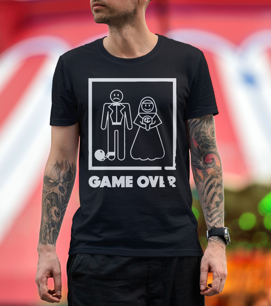 Game Over Wedding Groom and Bride Stick Figures with Ball and Chain T-Shirt