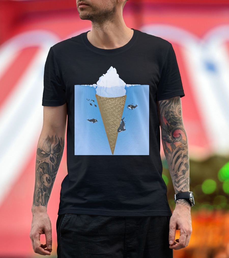 Hidden Iceberg Cone with Orcas and Fish in Ocean Water T-Shirt