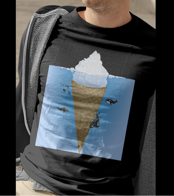 Hidden Iceberg Cone With Orcas And Fish In Ocean Water T-Shirt