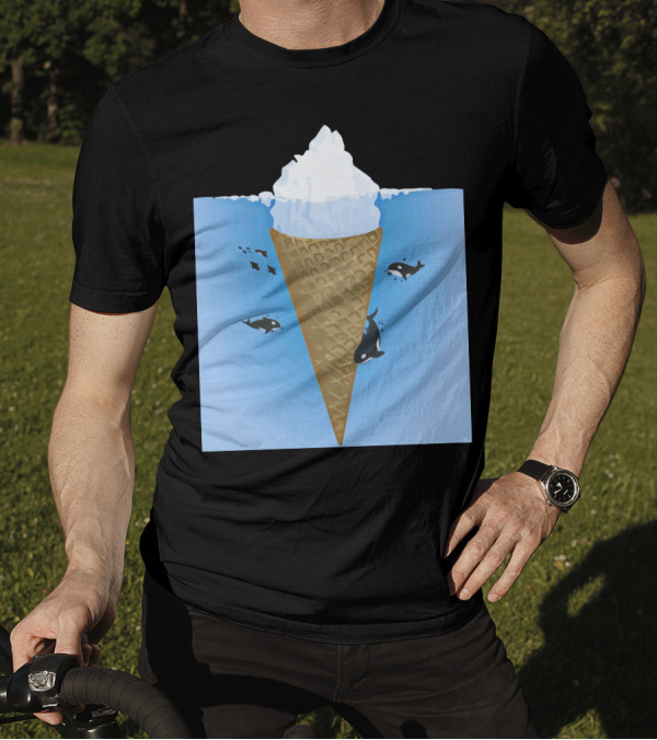 Hidden Iceberg Cone With Orcas And Fish In Ocean Water T-Shirt