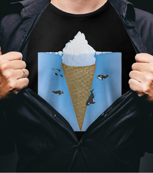 Hidden Iceberg Cone With Orcas And Fish In Ocean Water T-Shirt