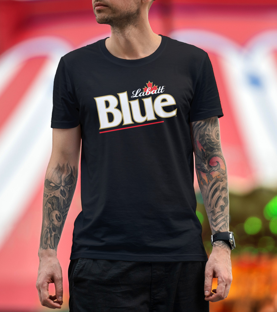 Labatt Blue Beer Logo with Red Maple Leaf T-Shirt