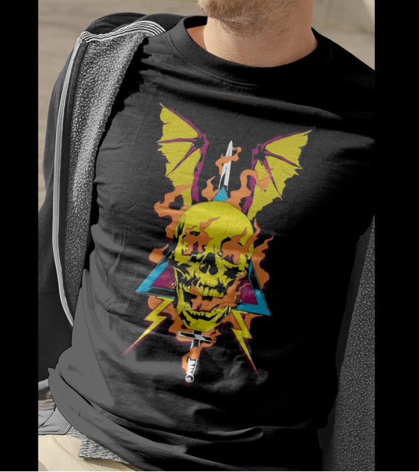 Sniffing Glue Flaming Skull With Wings And Lightning Bolt T-Shirt