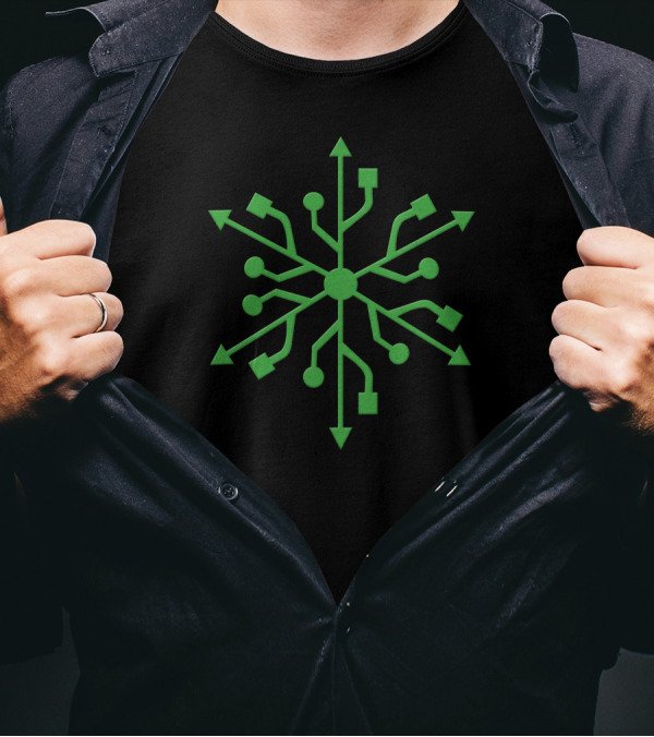 Snowflake USB Circuit Geek Green T-Shirt