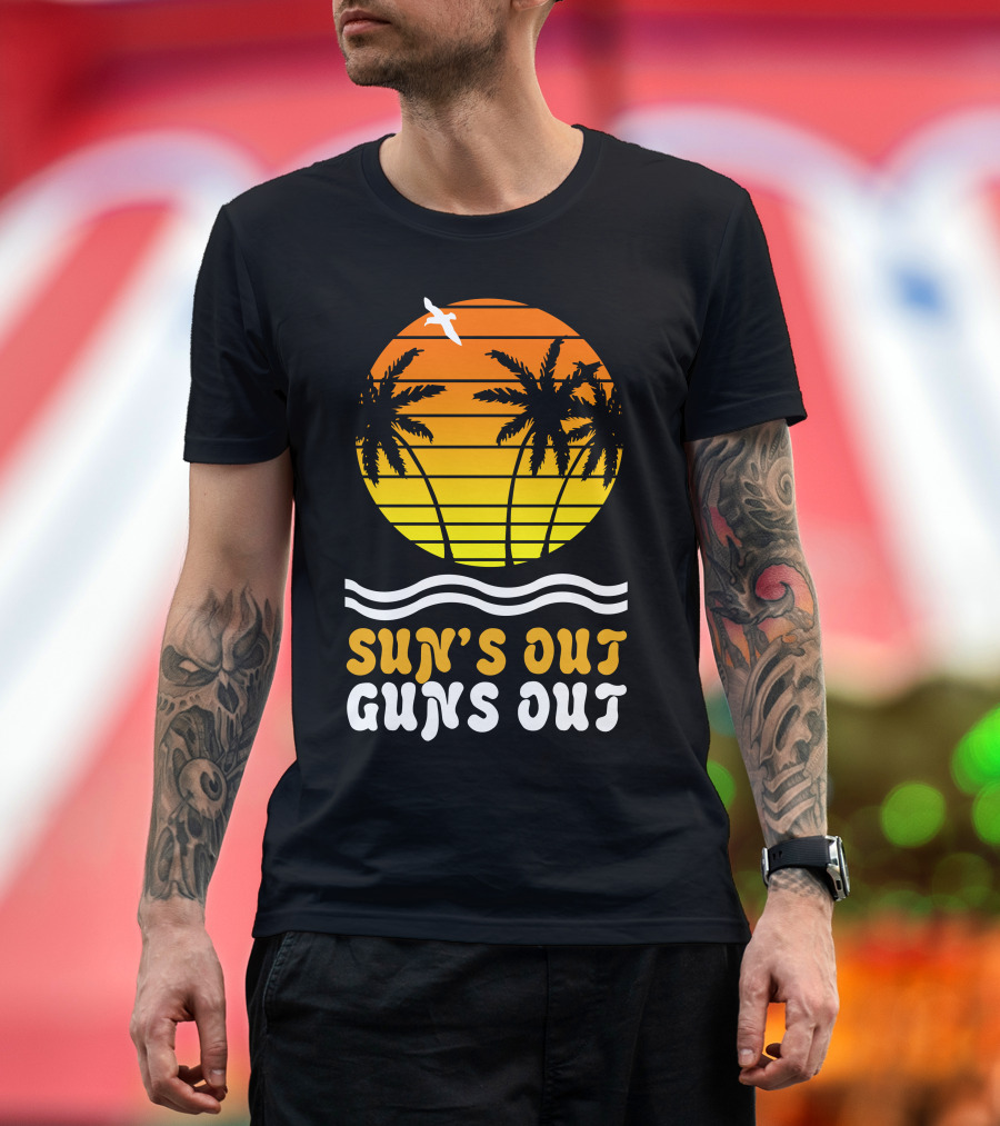 Sun's Out Guns Out Palm Trees and Sunset T-Shirt