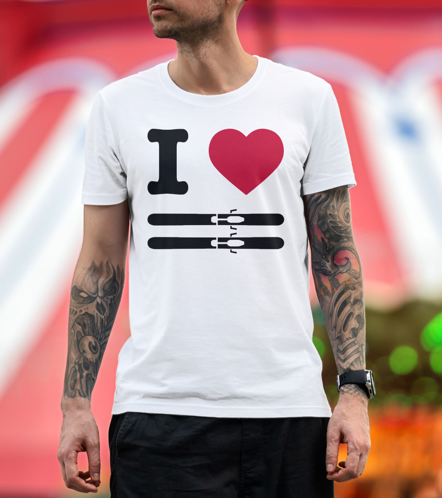 I Love Skiing Iconic Heart and Skis T-Shirt