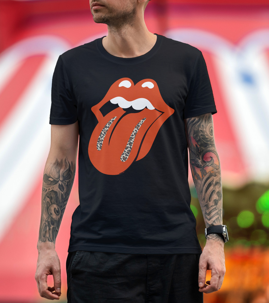 Leopard Print Tongue Iconic Lip T-Shirt