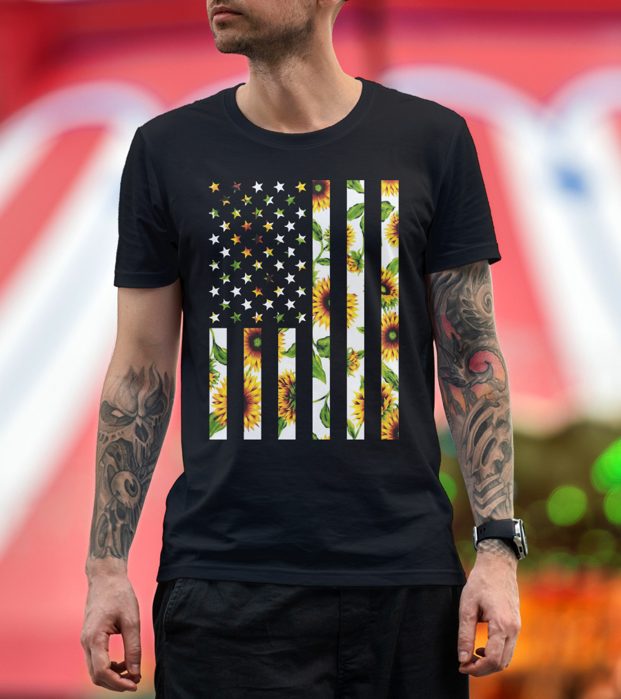 Sunflower Stars and Stripes American Flag T-Shirt