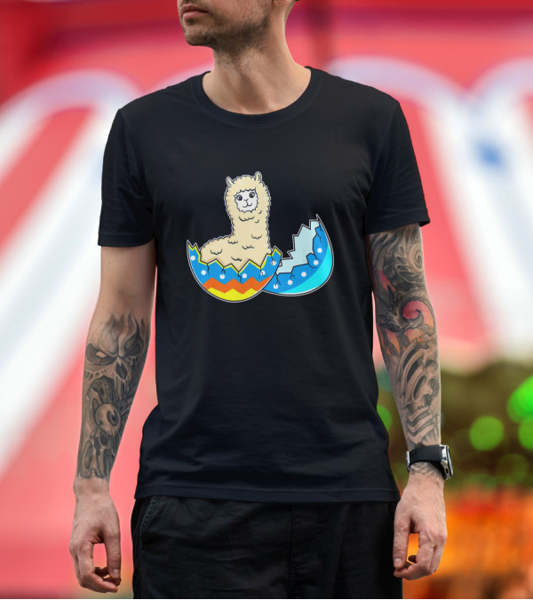Premium T-Shirt: Llama in Colorful Broken Easter Egg Shell T-Shirt Llama in Colorful Broken Easter Egg Shell T-Shirt