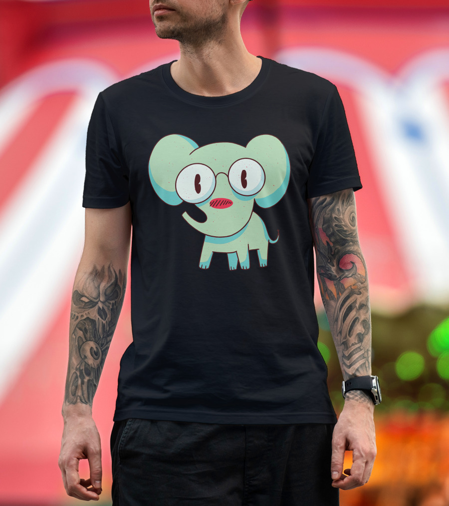 Cartoon Smart Elephant with Glasses T-Shirt